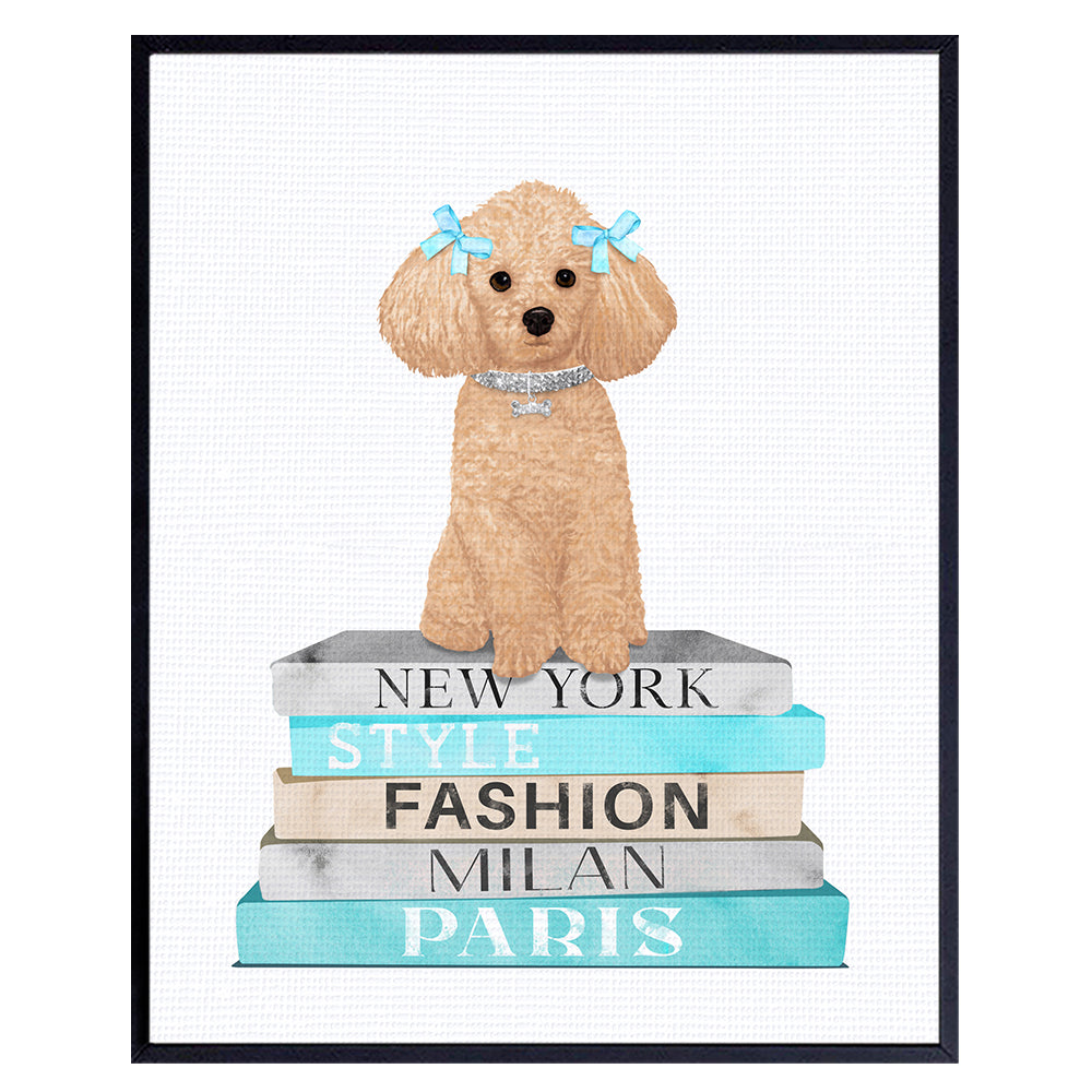 Fashion Dog Wall Art &amp; Decor - Blue Designer Wall Decor - Fashion design Living room Girls Bedroom Decor - Cute Dog Lover Gift Puppy Dog Poodle decoration - Haute couture Fashionista Wall Art Poster