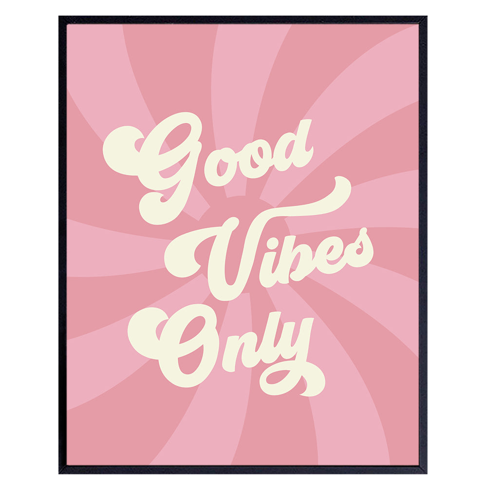 Yellowbird Art &amp; Design Good Vibes Only Wall Art - Good Vibes Sign - Hippie Trippy Home Decor - Pink 60&