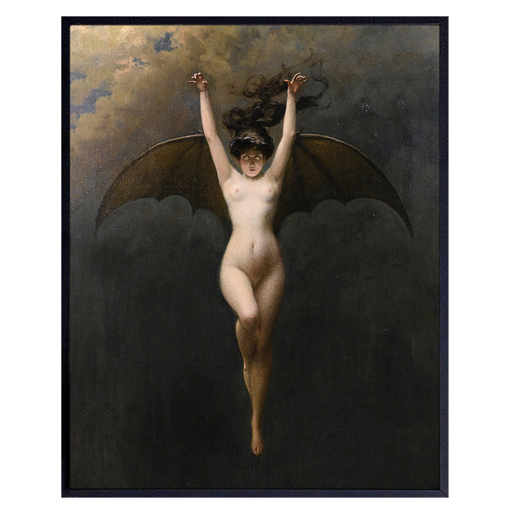Gothic Wall Art &amp; Decor - Bat Wall Decor - Witch Decor - Creepy Vintage Retro Gift for Women Men Woman - Wiccan, Wicca, Mystical Occult Medieval Fans - Goth Replica Painting Picture Poster Print