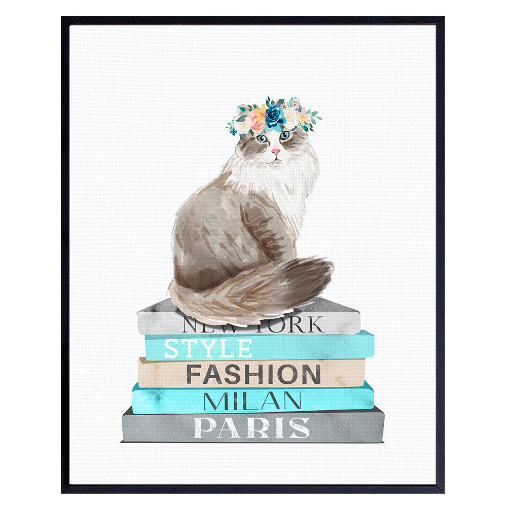 Persian cat Wall Decor - Bedroom Decor for Women - Girls Room Decor - Cat Wall Art - Living room decor for Women - Cat Lovers - Fashion Wall Decor - Blue - Yellowbird Art &amp; Design UNFRAMED 8x10