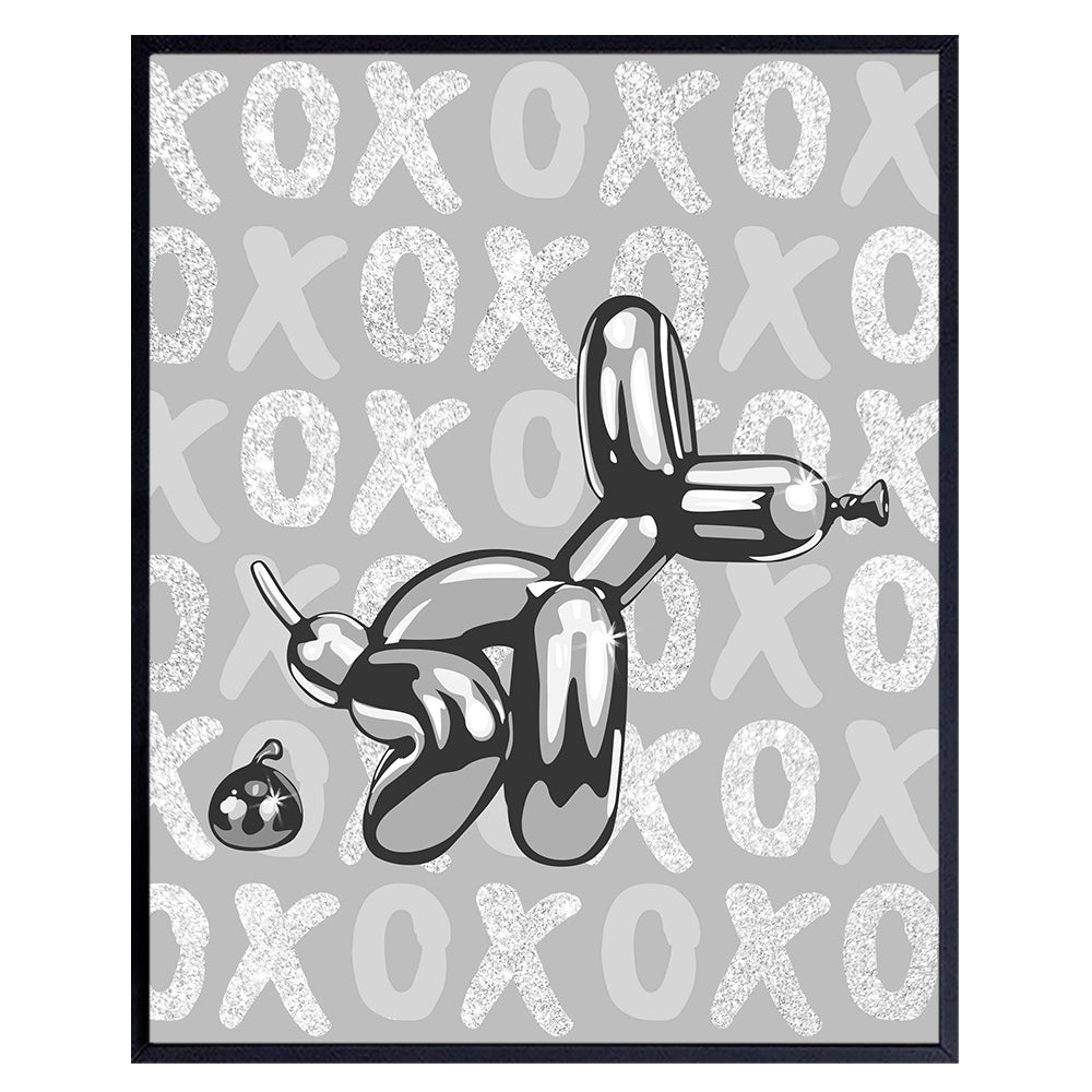 funny Grey Gray Bathroom Decor - Cute Bathroom Wall Art - Modern Bathroom Minimalist Wall Decor Aesthetic - small Bathroom Pictures Sign - Black Bathroom Accessories - Retro Balloon Dog Pop art Poster
