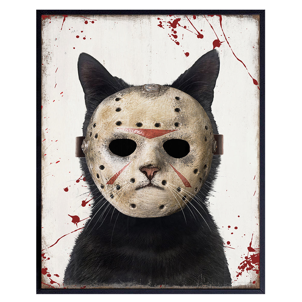 Cat Yellowbird Art &amp; Design Wall Art - Friday the 13th Wall Art - Cute Cat Decor for Men - Funny Cat Gift for Men - Man cave Wall Art - Scary Halloween Wall Art - Black cat Horror Poster 8x10 UNFRAMED