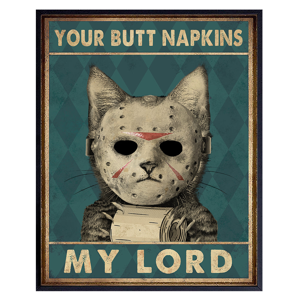 Friday the 13th Bathroom Wall Art - Your Butt Napkins - Cat Decor - Cat Bathroom Decor for Men - Cat Gift for Men - Restroom Sign - Man Cave Wall Art - Cute Cat Poster - Yellowbird Art &amp; Design 8x10