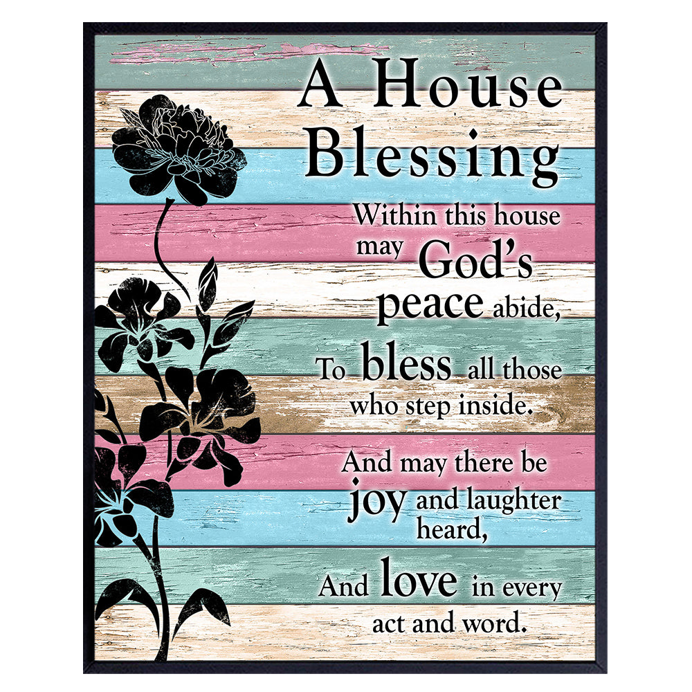 House Blessing - Christian Wall Decor - Religious Housewarming Gifts for Women, Pastor, Minister - Inspirational Wall Art - Blessed Wall Art - Bible Verse Wall Decor - Pink Teal Blue Picture -Unframed