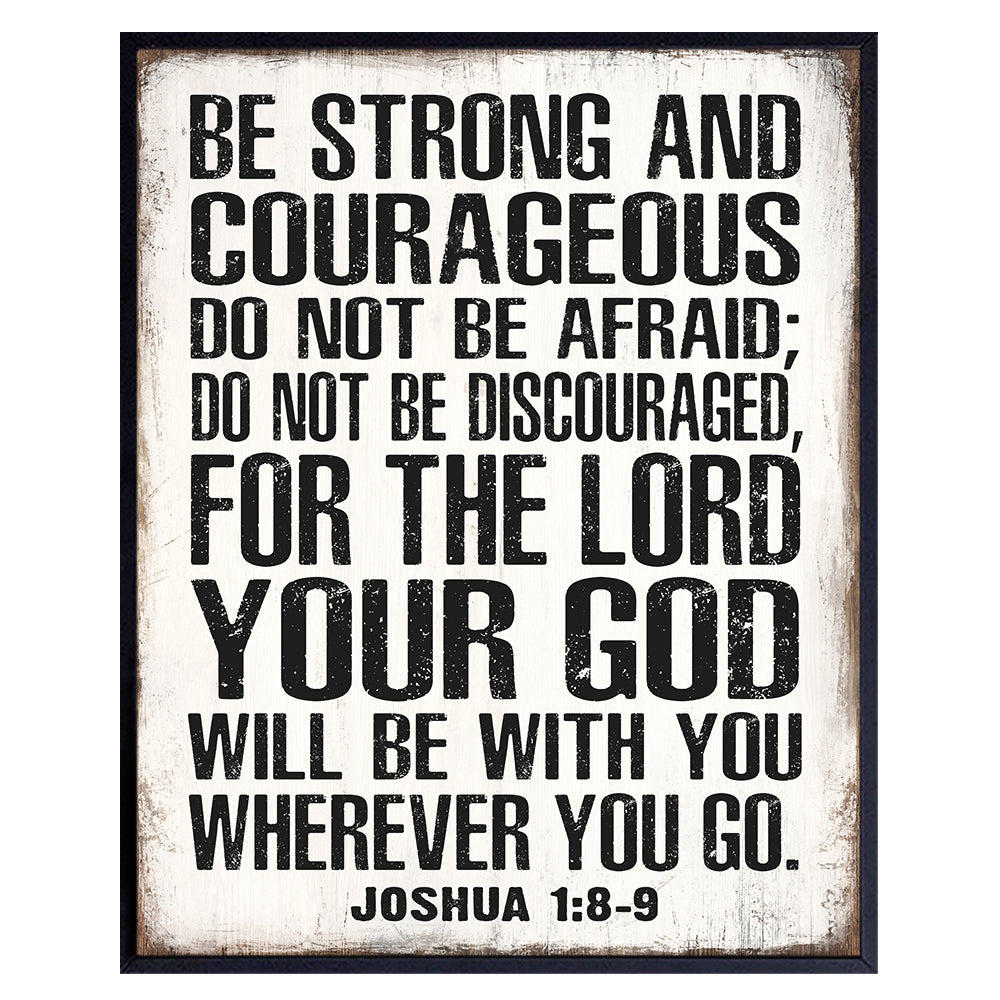 God Scripture Wall Art &amp; Decor - Be strong and Courageous masculine Christianity - Religious Gifts for Men - Christian Gifts for Men - Catholic Gift for Men - Inspiration Motivation Sign - Joshua 1 9