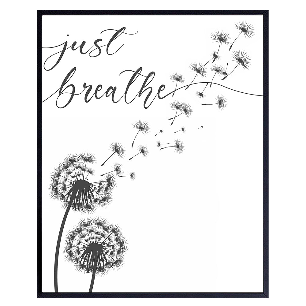 Inspiration Motivation Zen Wall Art &amp; Decor - Just Breathe Wall Art - Encouragement Gift for Woman - Positive Quotes Wall Decor- Home Office Living room Bedroom Wall Art - Meditation Wall Art UNFRAMED