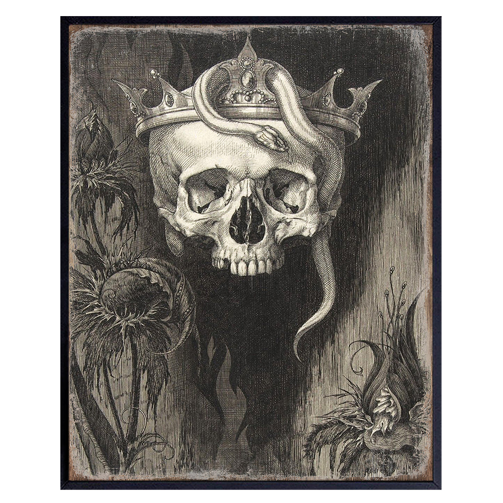 Gothic Wall Art &amp; Decor - Goth Room Decor - Pagan Gifts - Wicca Wiccan Witchcraft Supplies - Creepy Scary Living Room Decorations - Medieval Midevil Decor - Spooky Skull Wall Decor Poster 8x10Unframed