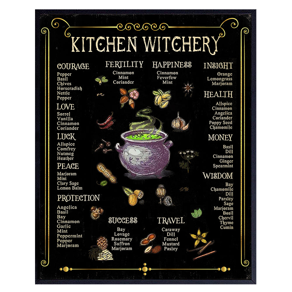 Witchy Wall Art &amp; Decor - Kitchen Witchery - Black Magic Room Decor - Wicca Wiccan Pagan Gifts - Sabbat Grimoire Magick Sigil Sign - Magical Spells Picture Print - Boho Witches Poster - Halloween Art