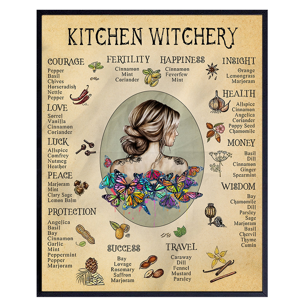 Kitchen Witches Wall Art &amp; Decor - Boho Witchy Poster - Pagan Wiccan Halloween Art - Black Magic Room Decoration - Wicca Gifts for Women - Witchery Sabbat Grimoire Sign - Magical Spells Picture