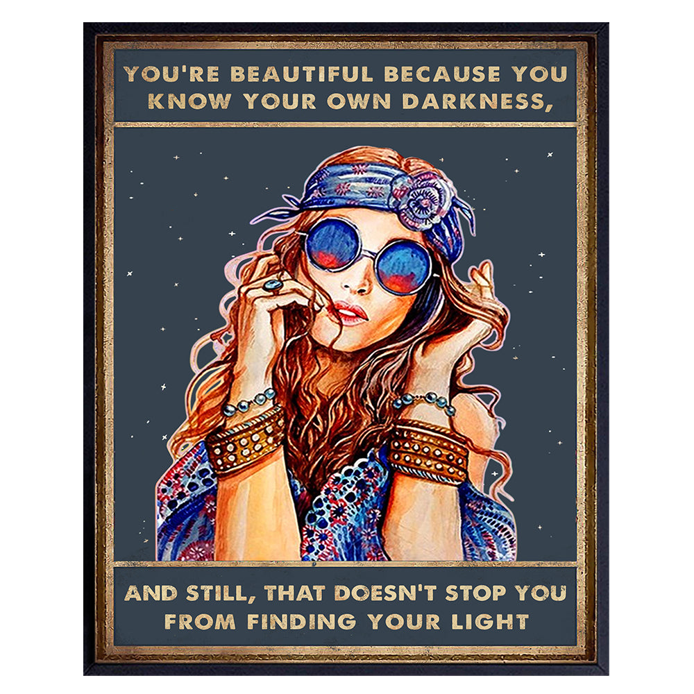 Motivational Wall Decor for Women - Positive Quotes Boho-chic Wall Art - Hippie Poster - Encouragement Gifts for Women BFF Teen Girls - Women&
