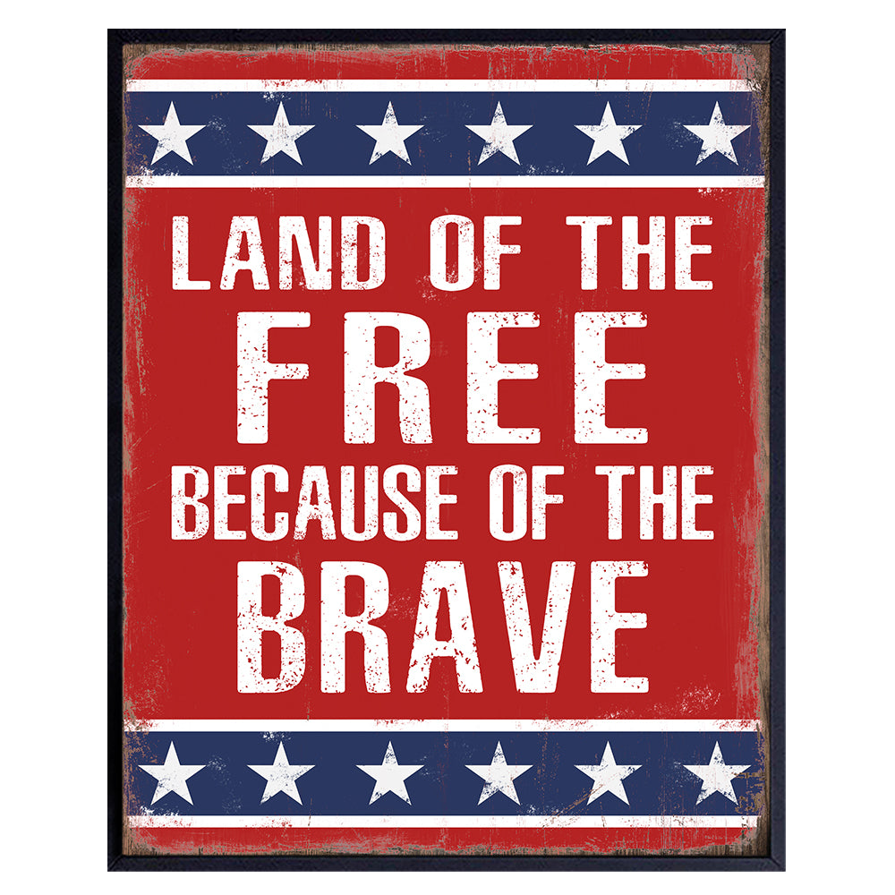 Patriotic USA Wall Art - American Flag Home Decor - Gift for US Military Veteran, Soldier, Army, Marine, Air Force, Navy, Vet, Men, Women - Rustic Americana Room Decoration Poster Sign Plaque