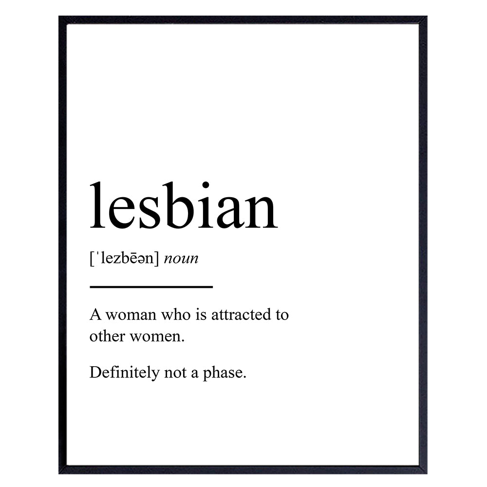 Lesbian Wall Art &amp; Decor - Lesbian Pride - Cute Lesbian Gifts for Couple - Lesbian Bachelorette Party Decorations - Lesbian Stuff for Gay, Queer, Bi, LBGTQ Women, Teen Girls - Funny Definition