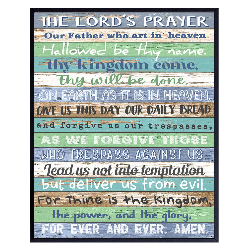 The Lords Prayer Wall Art - Rustic Religious Wall Decor - Farmhouse Christian Decorations - Catholic Gifts for Men, Women - Scripture Wall Art - Inspirational Shabby Chic, Country Sign - Unframed