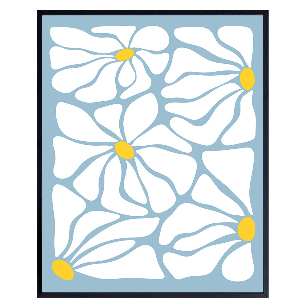 Light Blue Minimalist Boho Decor - 70s Aesthetic Room Decor for Bathroom, Bedroom, Living Room - Trendy Wall Art - Retro Vintage Abstract art - Preppy Flower Hippie Mid Century Wall Decor for Women