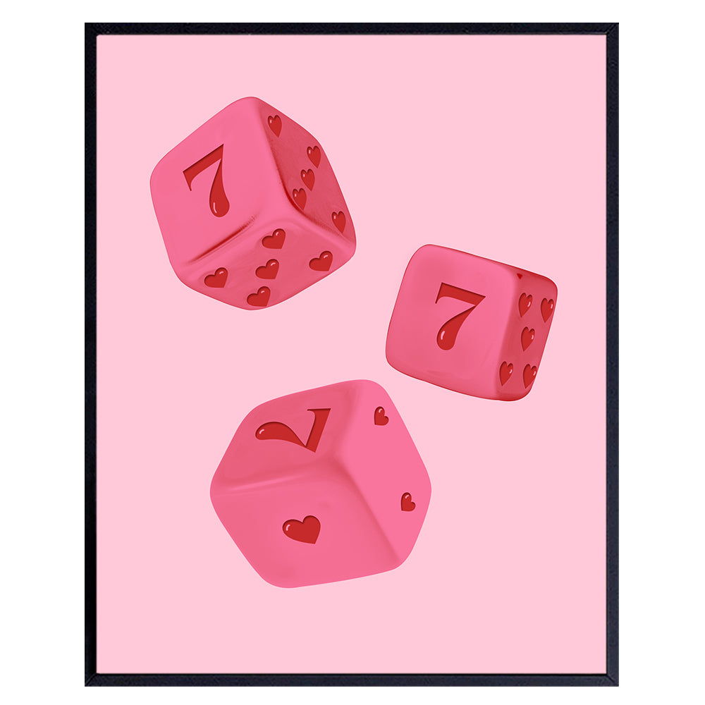 Lucky 7 Preppy Room Decor - Pink Game Room Wall Decor Aesthetic - Funky Casino Party Decorations - Retro Wall Decor for Women - Cute Trendy Stuff - Chic Home Decor - 70s Inspirational Home Decor
