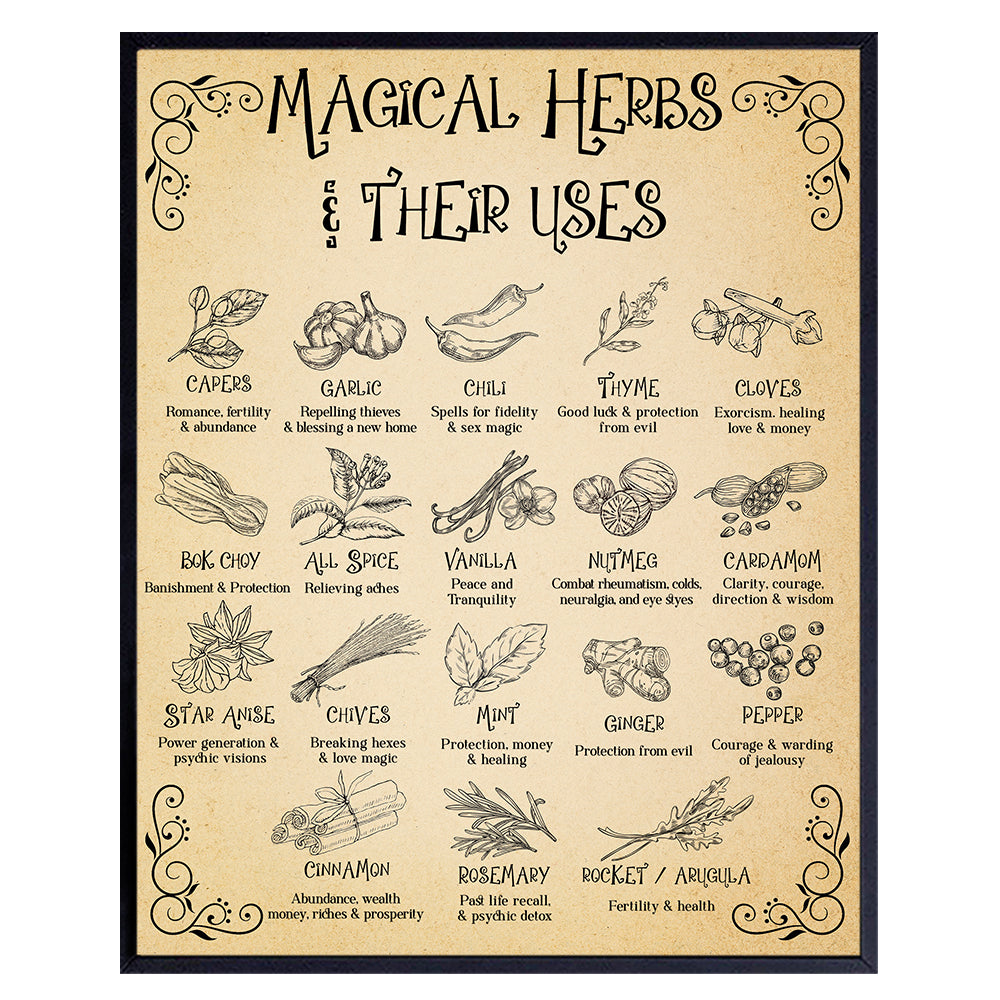 Witchcraft Herb Kitchen Wall Art &amp; Decor - Black magic Home Decor - Witchy Room Decor - Wiccan Decor - Gothic Home Decor - Witch Wicca Witchcraft Supplies - Yellowbird Art &amp; Design Poster 8x10