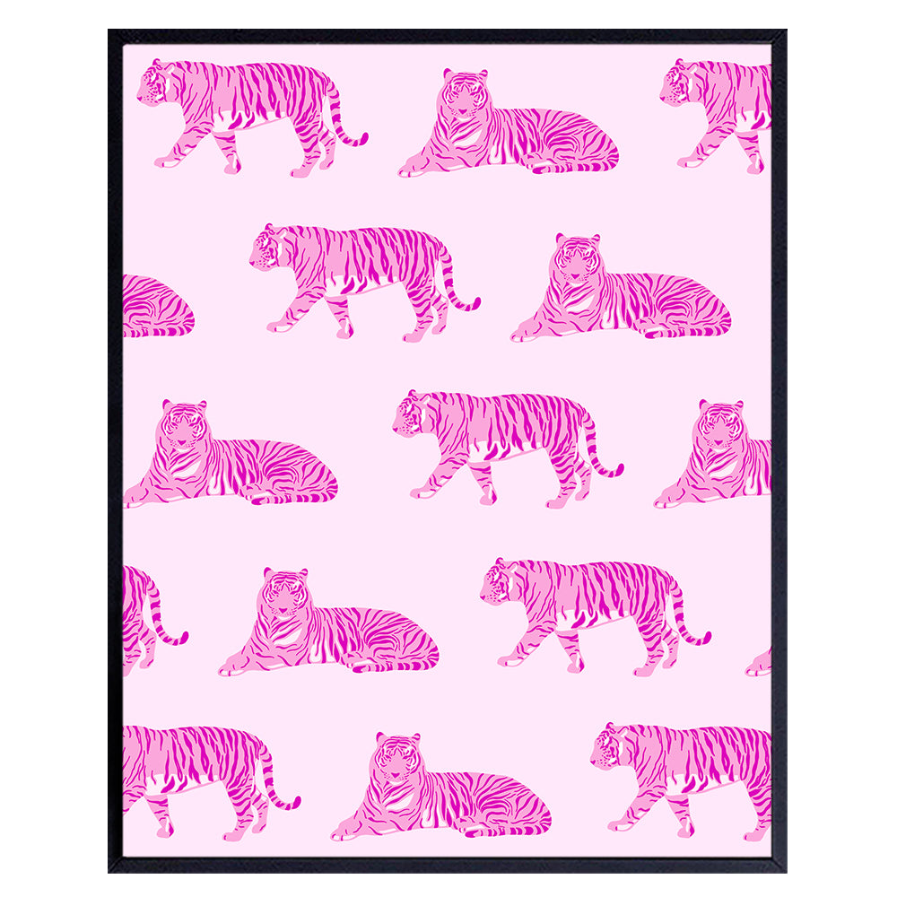Preppy Wall Art &amp; Decor - Funky Indie Trendy Room Decor - Pink Wall Decor Aesthetic - Tiger Wall Art - Retro style Hipster Minimalist Wall Art - Eclectic Mid-century modern Wall Decor For Women Girls