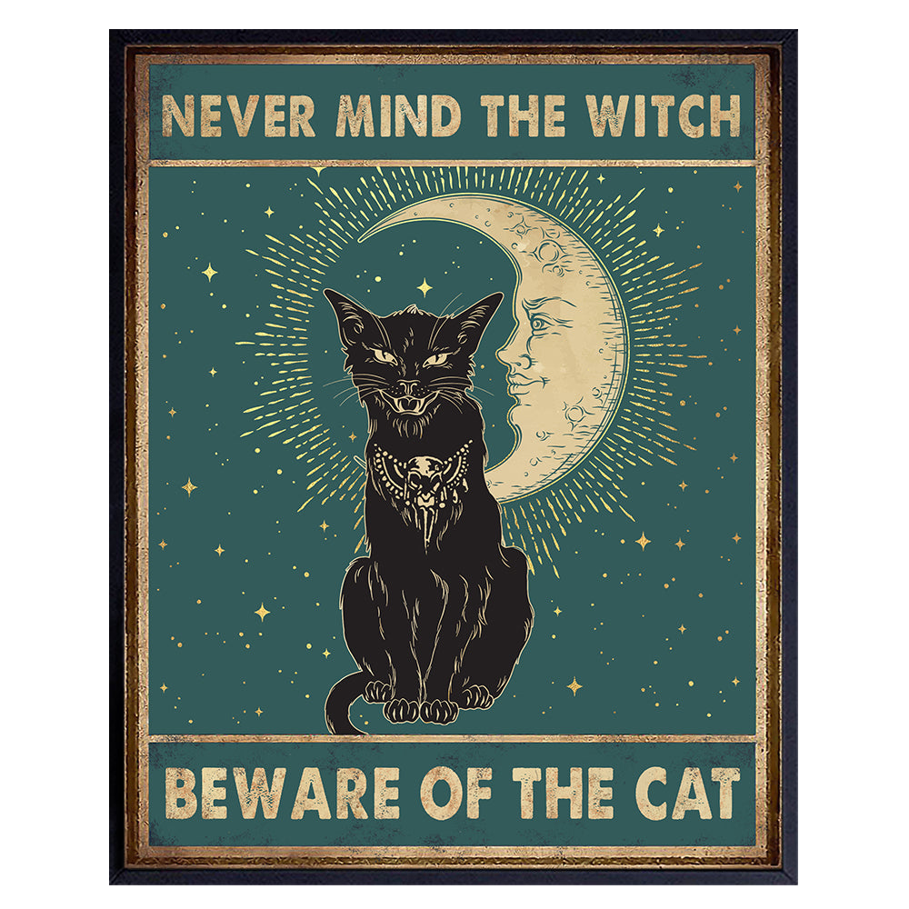 Witch Black cat Wall Art &amp; Decor - Cat Wall Decor - Wiccan Gothic art Cat decoration - Halloween Decor - Witchy Gift for Woman - Paganism Wicca Supplies Celestial Home Decor - Cat Poster 8X10 UNFRAMED