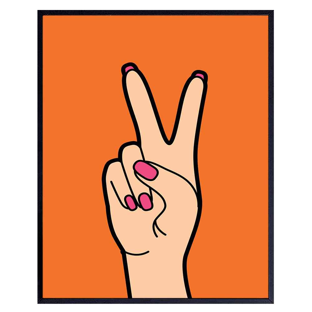Orange Peace Sign Decor - Preppy Wall Art &amp; Decor - Vintage Retro style Pop art - Eclectic Trendy Home Decor - Cute Indie Room Decor for Women, Teen Girls Bedroom - Boho-chic Funky Living room Decor