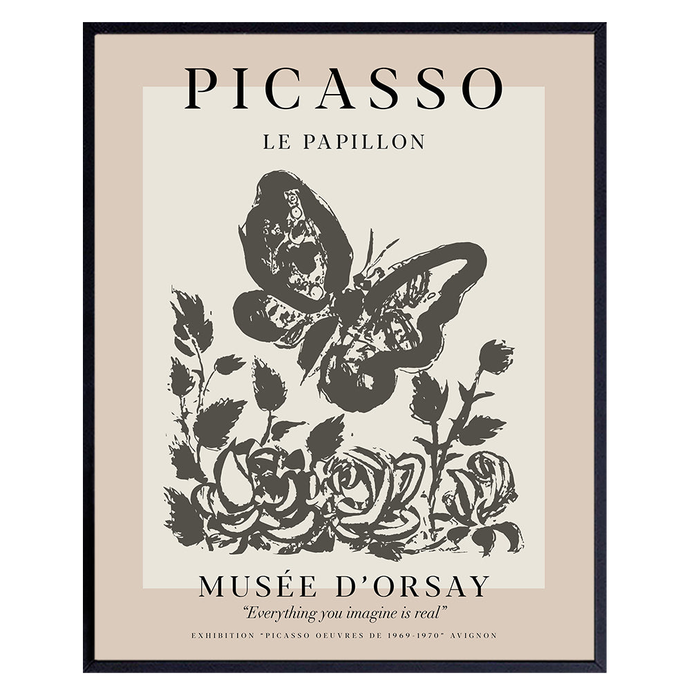 Pablo Picasso Poster Wall Art &amp; Decor - 8x10 Modern Wall Art Prints - Gallery Wall Art - Museum Poster - Contemporary Wall Art - Butterfly Picture - Living Room, Bedroom - Women Housewarming Gift