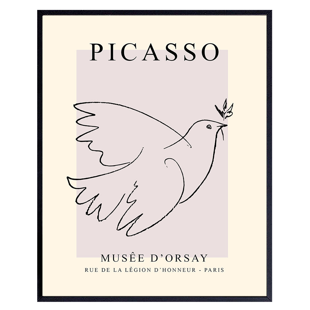 Pablo Picasso Wall Art &amp; Decor - Pablo Picasso Poster 8x10 - Picasso Wall Art - Dove of Peace Picasso - Pablo Picasso Prints - Gallery Wall Art - Museum Poster - The Impressionists Decor - Pink