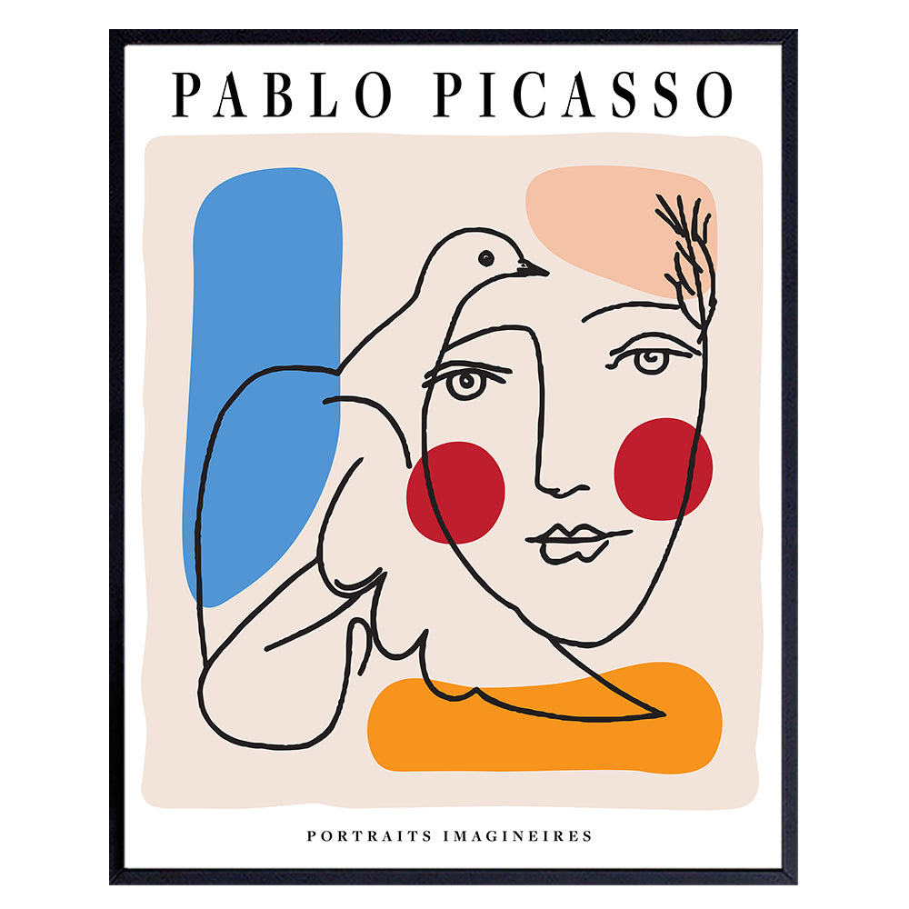 Pablo Picasso Wall Art &amp; Decor Poster - 8x10 Abstract Mid Century Modern Contemporary Wall Art - Minimalist Museum Poster - Gallery Wall Art - Dove of Peace Picture - Living Room, Bedroom, Home Office
