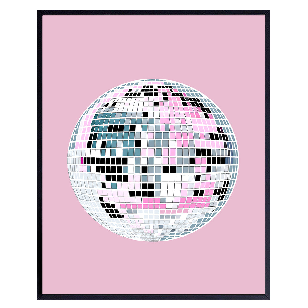 Disco Ball Decor - 70s 80s Aesthetic College Dorm Room Gallery Wall Art - Pop art Preppy Room Decor - Vintage Retro Pink Bedroom Decor for Women, Teen Girls - Funky Wall Art - Trendy Wall Decor 8x10