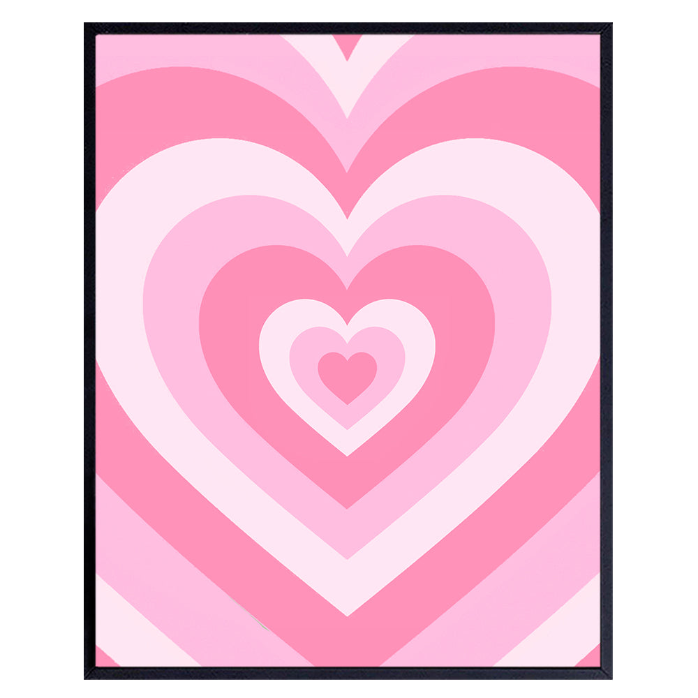 Yellowbird Art &amp; Design Pink Heart Aesthetic Room Decor - Preppy Room Decor - Cute Hipster Wall Art Poster - Bedroom decoration for Women Woman Teen Girls Girl - Baby Room Nursery Decor 8x10 UNFRAMED