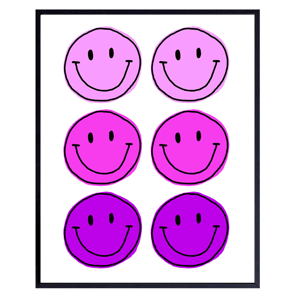 Smiley Face Purple Wall Decor - Smile Face Wall Art - Girls Bedroom Decor, Teens Room - Positive Wall Decor - Happy Decor - Preppy Room Decor - Trendy Room Decor - Modern art - Grunge Indie Room Decor