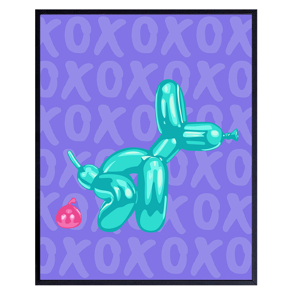Purple Teal Blue Bathroom Accessories - Pop art Balloon Dog funny Bathroom Wall Decor - Dorm Room Decor - 60s 70s 80s Modern Bathroom Pictures - Cute Trendy Funky Kids Bathroom Wall Art Decorations