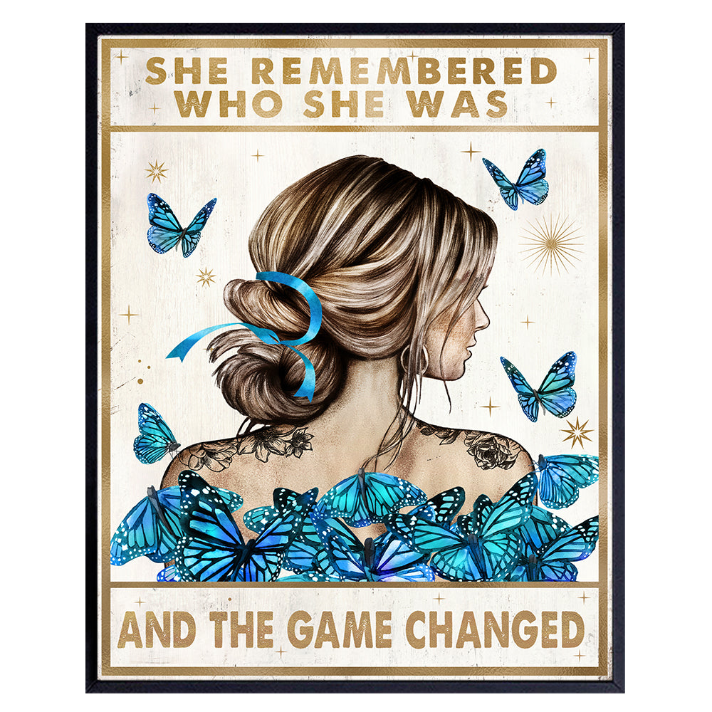 Inspiration Wall Art &amp; Decor - She Remembered - Boho-chic Boho Hippie Wall Art - Encouraging Wall Decor - Blue Home Office Living room Bedroom Wall Decor for Woman Motivational poster - Positive Quote