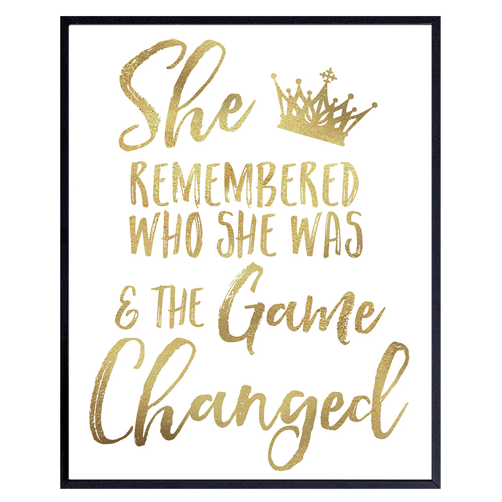 Inspirational Wall Art &amp; Decor for Women, Teen Girls - She Remembered Who She Was And the Game Changed - Motivational Positive Quotes Sayings - Uplifting Encouragement Gifts - Uplifting Posters