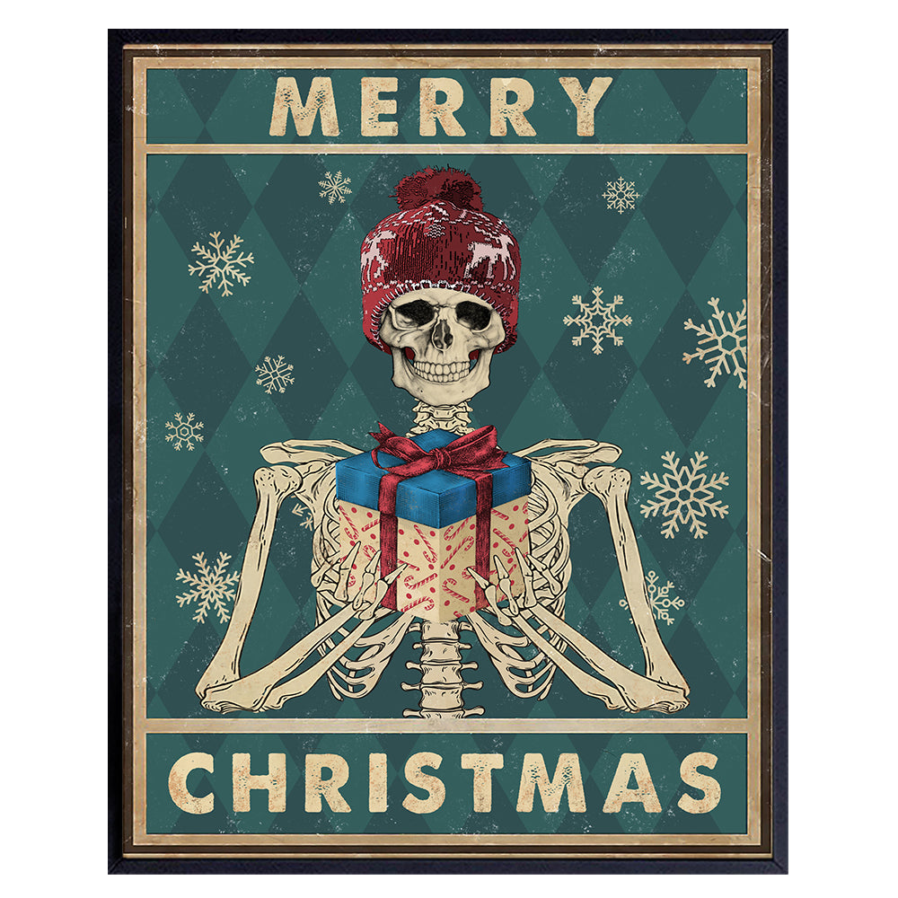 Christmas Wall Art &amp; Decor - Funny Xmas Decorations - Gothic Goth Room Decor - Wiccan Wicca Wall Art - Pagan Gifts - Holiday Wall Decor - Skeleton decoration - Merry Christmas Sign UNFRAMED 8x10