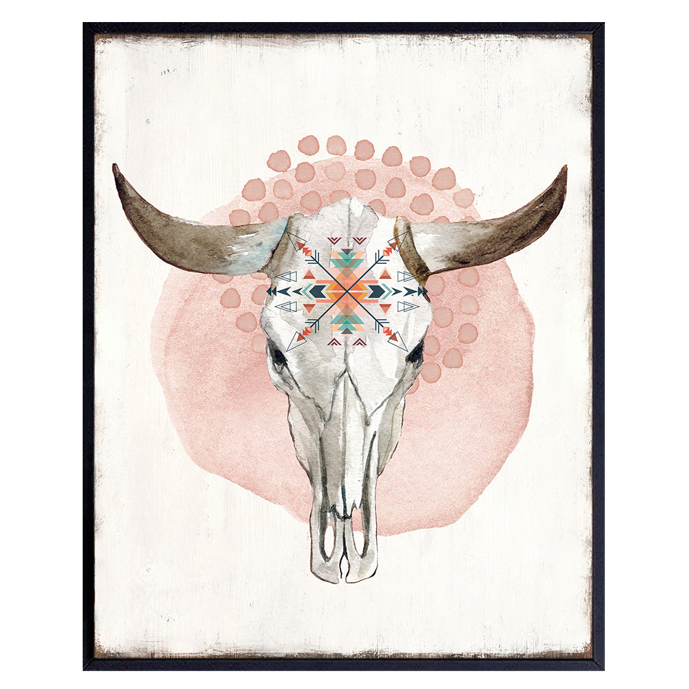 Southwest Cow Skull Wall Decor - Boho-chic Country Home Decor for Women - Rustic Western Wall Decor - Tribal Arrow Farmhouse Wall Art - Cowgirl Decorations for Woman, Girl&