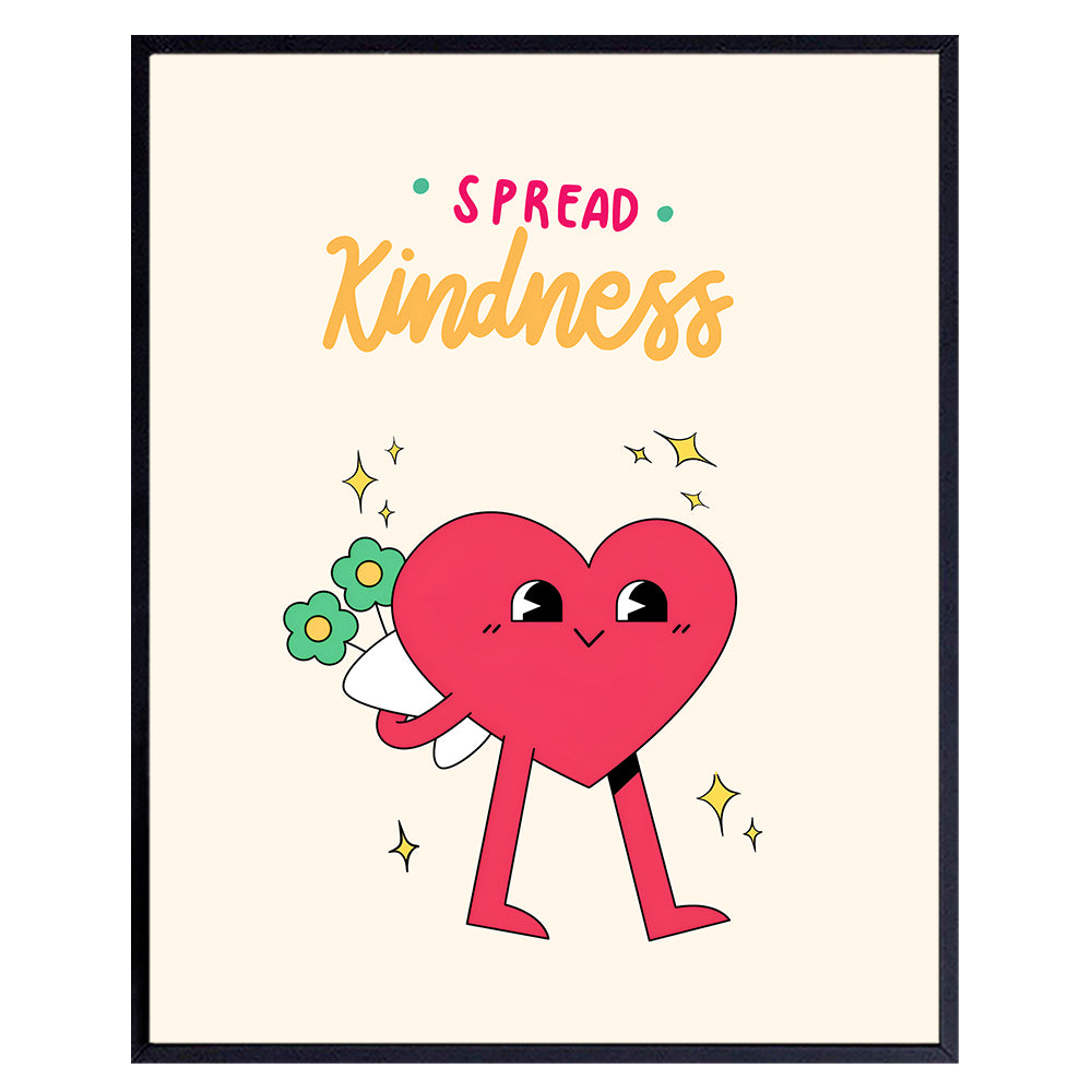 Cute Heart Wall Art &amp; Decor - Retro style Love Wall Decor - Indie Trendy Wall Art - Preppy Wall Decor - 70s Retro Pop art - positive Inspirational quote Happy Home Decor - Cute Aesthetic Room Decor