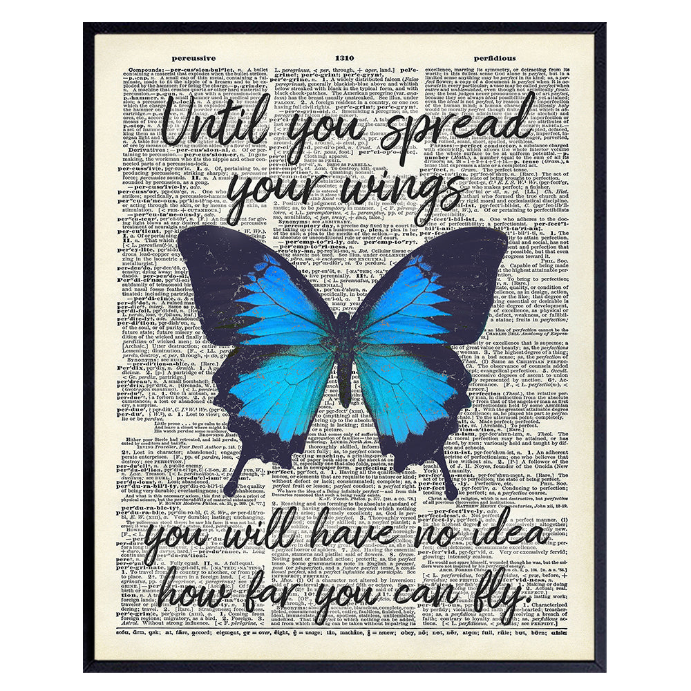 Butterfly Wall Decor - Motivational Wall Art Poster - Positive Quote Home Decor - Uplifting Encouragement Gift for Women, Girls, Teens - Inspirational Decorations for Bedroom, Office, Living Room