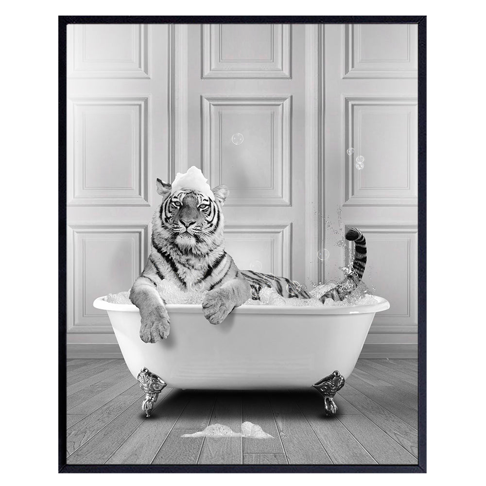 Tiger Bathroom Wall Art &amp; Decor - Funny Bathroom Decor Wall Art - Bathroom Pictures - Bathroom Decor for Men - Modern Bathroom Accessory - Cute Bath Wall Decor - Jungle Animals Poster - Unframed