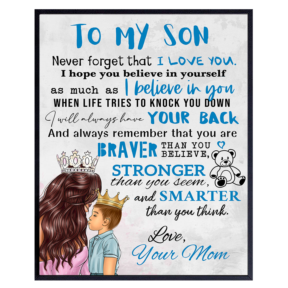 Boys Bedroom Decor - To My Son - Little Boy Kids Room decoration - Baby shower Gift - Blue Nursery Decor - Family Wall Decor Poster - Mom Mother Mexicans Latinx Infant Toddler Child Wall Art &amp; Decor