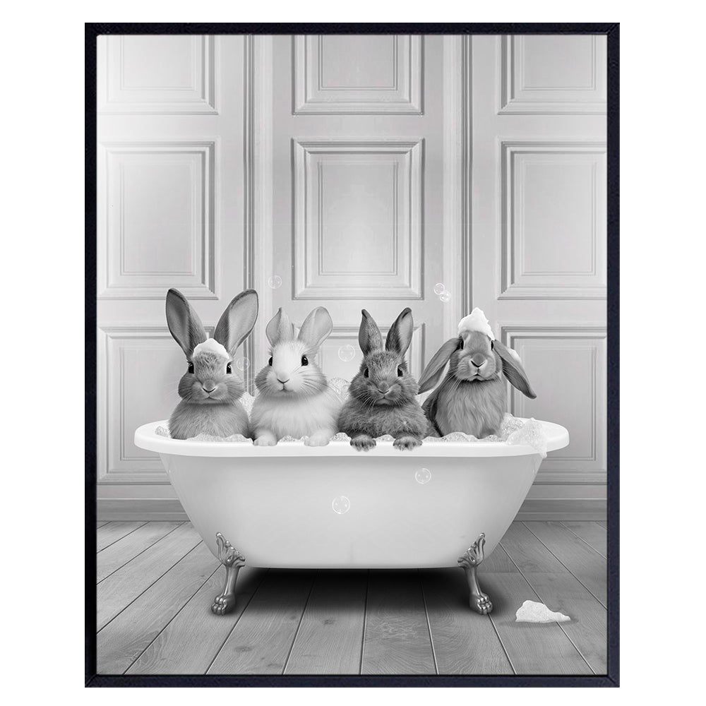 Bathroom Art Bunny Wall Decor - Rabbit Kids Bathroom Accessories for Girls - Baby Boy Bathroom Wall Decor - Cute Bathroom Decor for Women - Farmhouse Bathroom Decor - Powder room Wall Art &amp; Decor