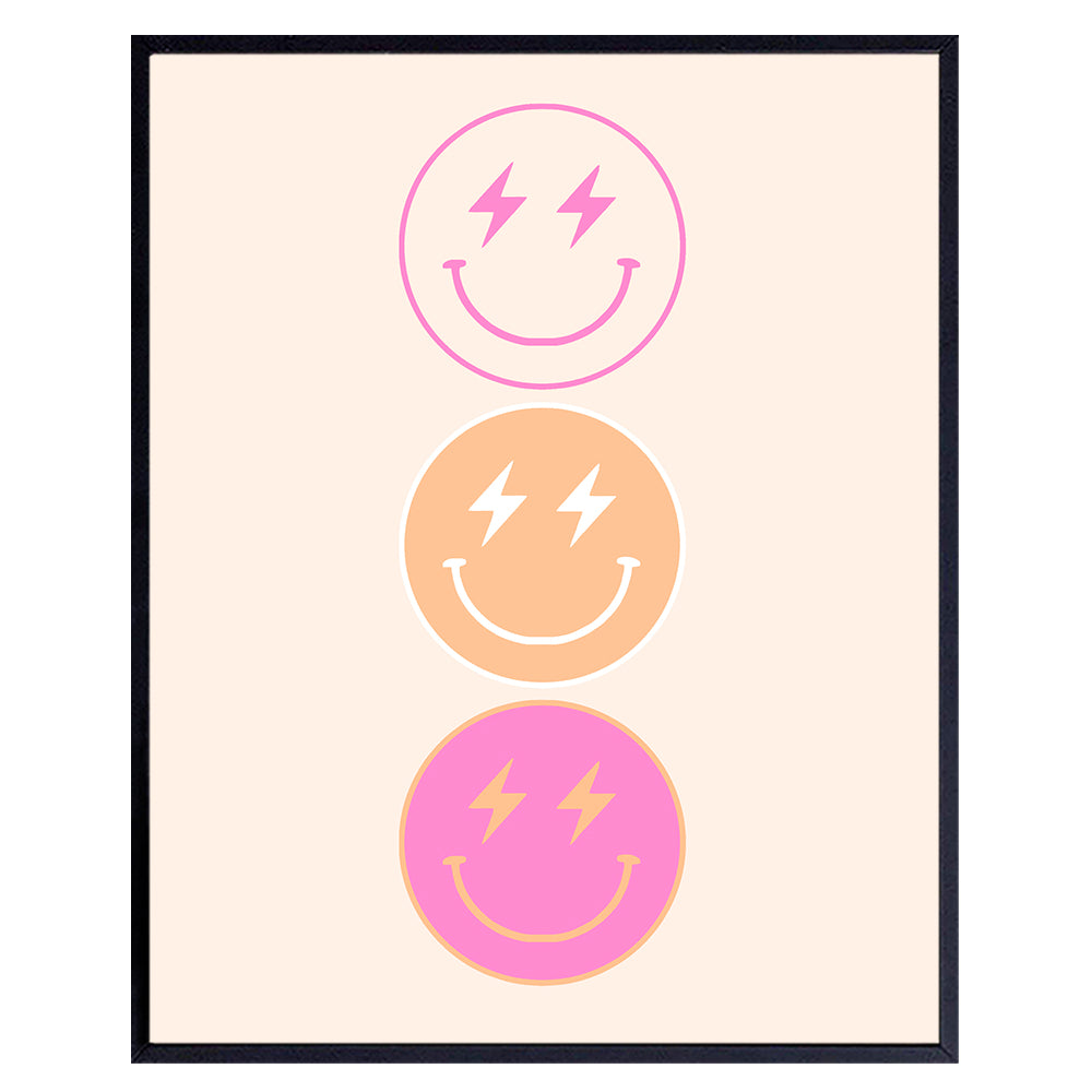 Pop art Smiley Face Decor - Preppy Room Decor for Women Woman - Vintage Retro Wall Decor for Teen Girls Bedroom, small Apartment - Aesthetic Room Decor - Minimalist Funky Wall Art - Cute Trendy Poster