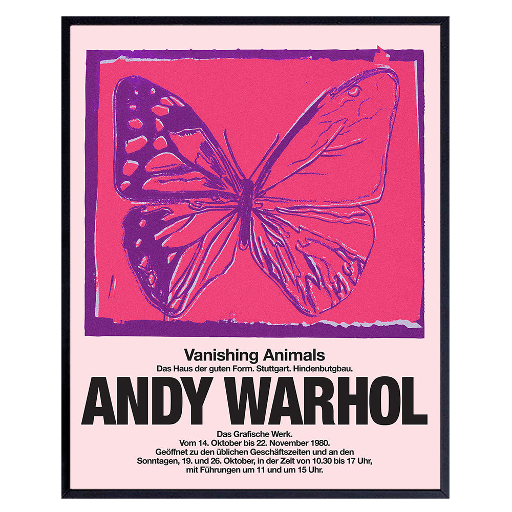 Andy Warhol Wall Art &amp; Decor - Gallery Wall Art - Pop Art - Modern Wall Art - Contemporary Wall Art - Museum Poster - Pink Butterfly Picture Print - Living Room, Bedroom - Women, Housewarming Gift