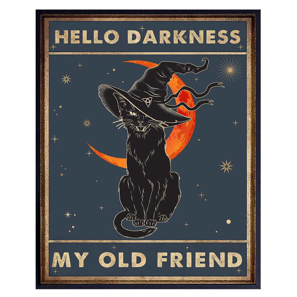 Witch Cat Wall Art - Black cat Room Decor - Goth Halloween Wall Art - Pagan Wiccan Cat Lover Gifts for Women Girls - Gothic Witchy Decor - Witchcraft Wall Art &amp; Decor - Cute Cat Poster 8x10 UNFRAMED