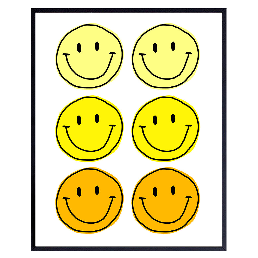 Retro style Smiley Face Art - Yellow Wall Decor - College Dorm Room Decor - Teen Kids Room Decor - Trendy Preppy Room Decor Aesthetic - Funky Wall Art - Cute Little Girls Bedroom Decor - Happy Decor