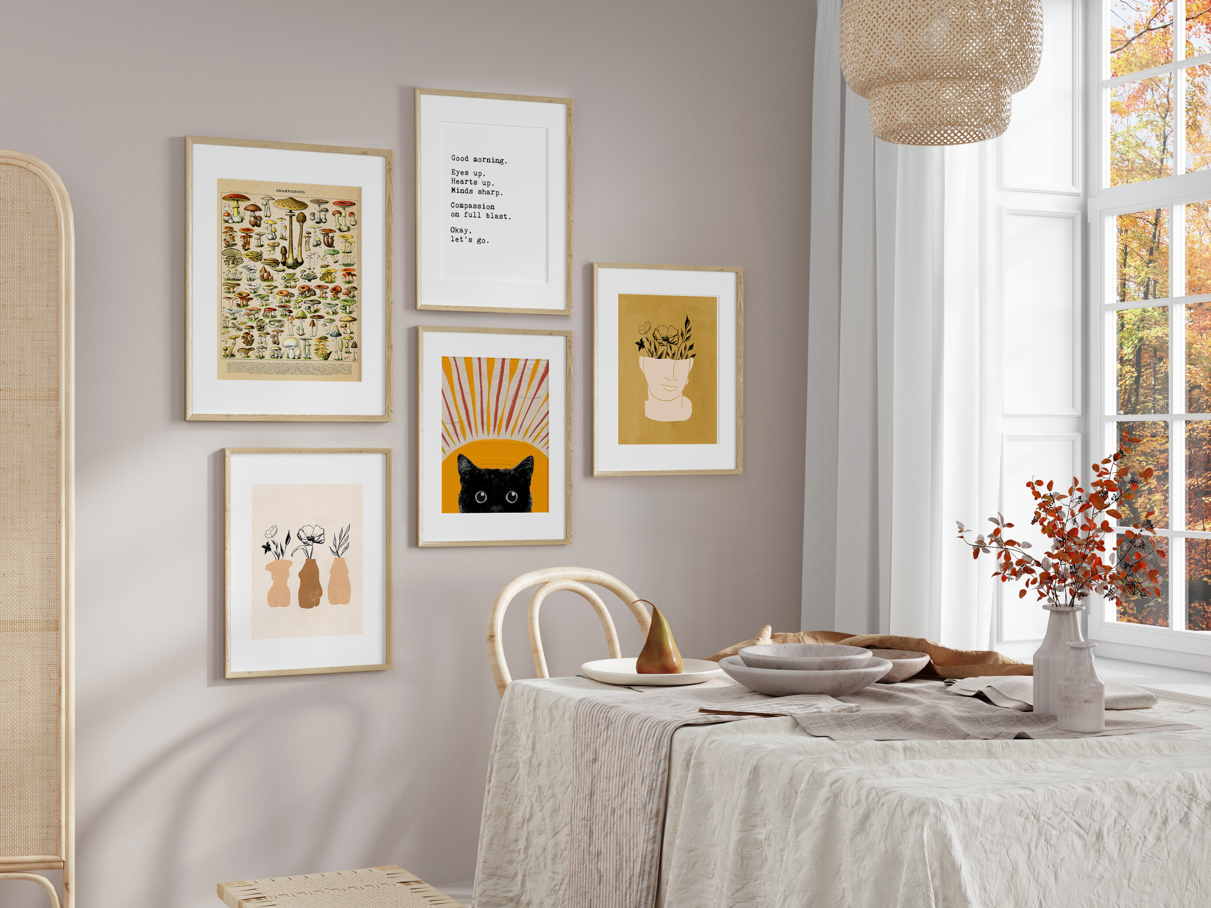 Farmhouse Kitchen Gallery Wall with six framed prints