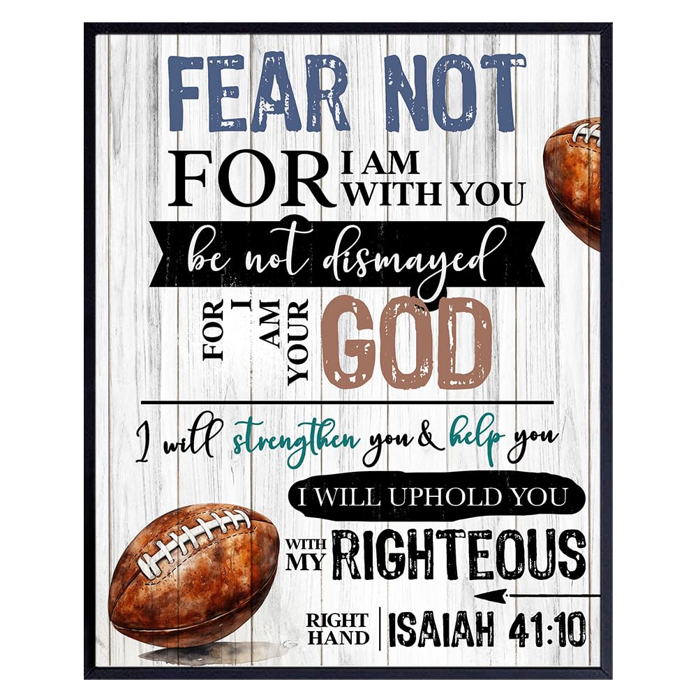 Christian art Boys Bedroom Decor - Bible Verse Wall Decor for Kids - Scripture Wall Art - Christian Gifts - Rustic Kids Room Decor - Football Room Decor- Religious Quotes for Men, Man cave, sports bar