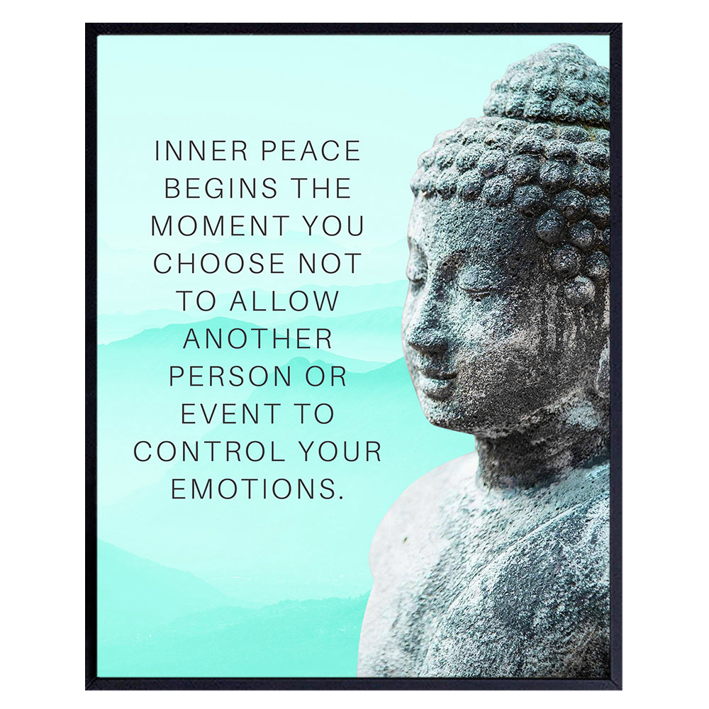 Buddha Art 11x14 - Inspirational Meditation Spa, Yoga, Meditation Room Decor - Motivational Quotes Zen Wall Art - spiritual New Age Gifts for Women - Teal Blue Positive Quotes - Motivation Inspiration