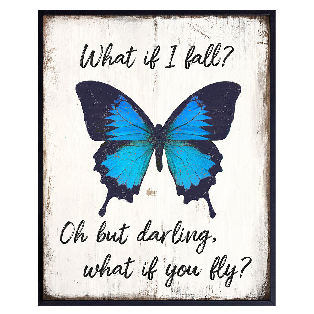 Boho Butterfly Inspirational Wall Art - Rustic Home Decor, Bedroom, Living room Decorations - Motivational poster - positive Quotes for Women Girls Teen - Shabby chic Women&