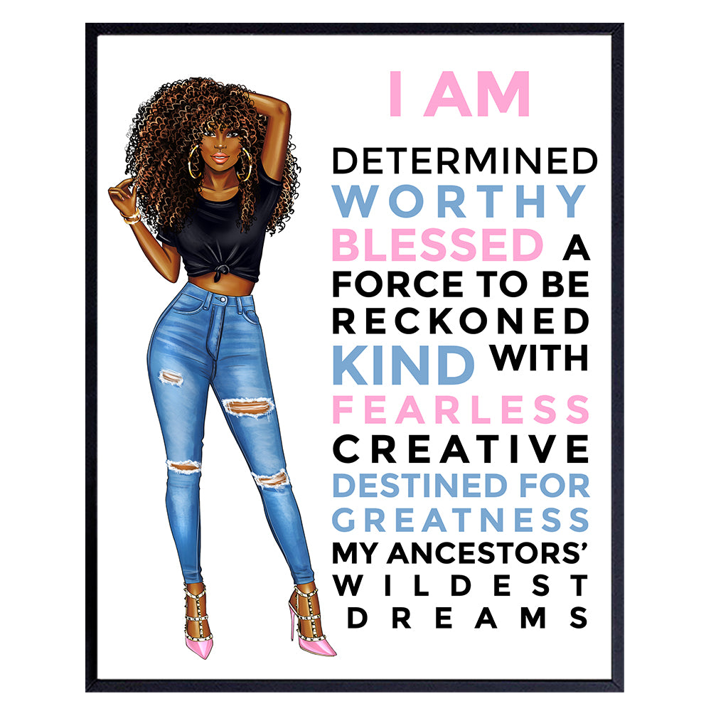Inspirational Black Wall Art For Women - Empowering Quotes Home Decor Print for African American, Latino, Hispanic Girls Room, Teen Bedroom, Bathroom - Motivational poster, positive affirmation