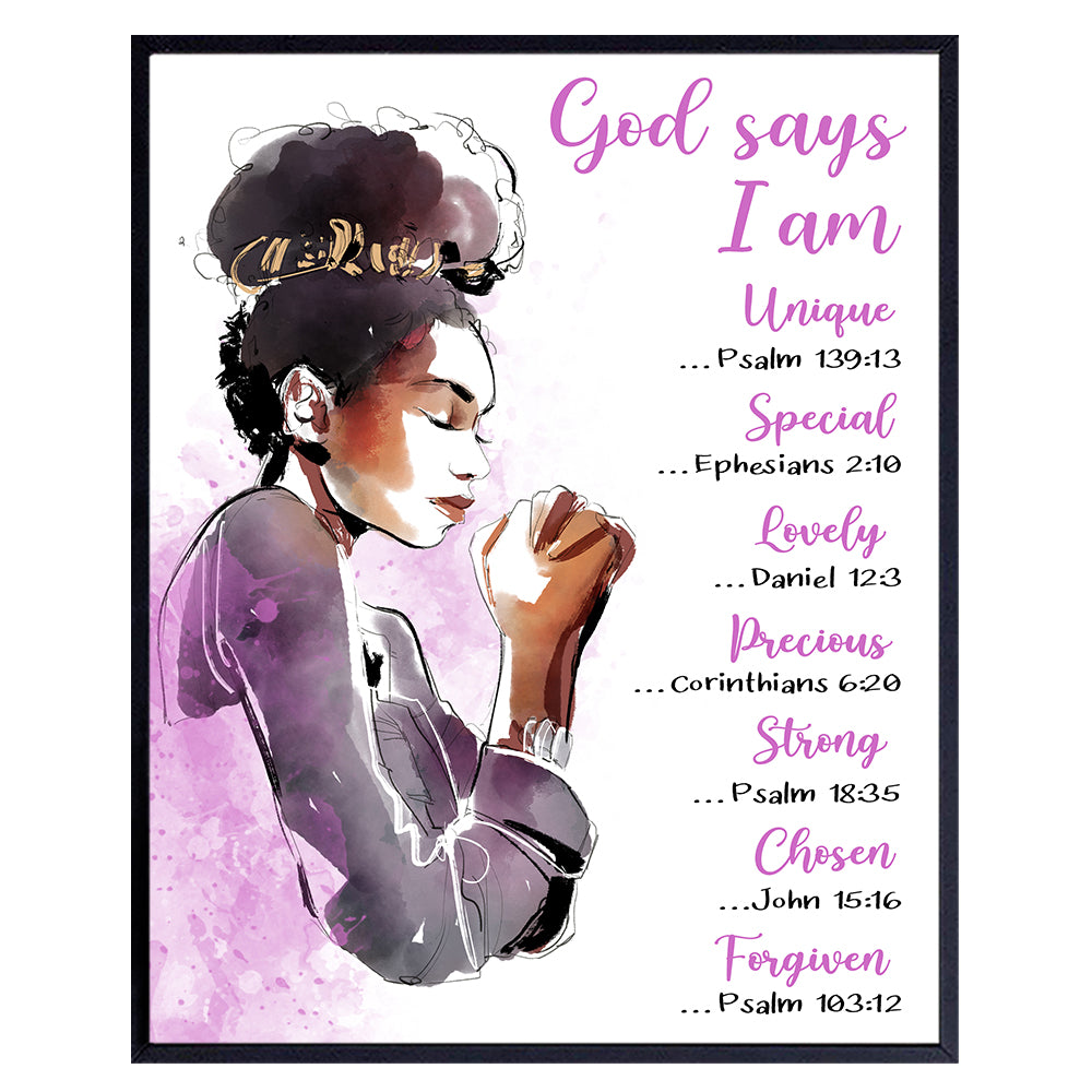 Christian Scripture Wall Art For Black Girls - Inspirational Bible Verse Poster for African American Women, Apartment, Teen Bedroom, Living Room - spiritual Religious Gifts - God Wall Decor