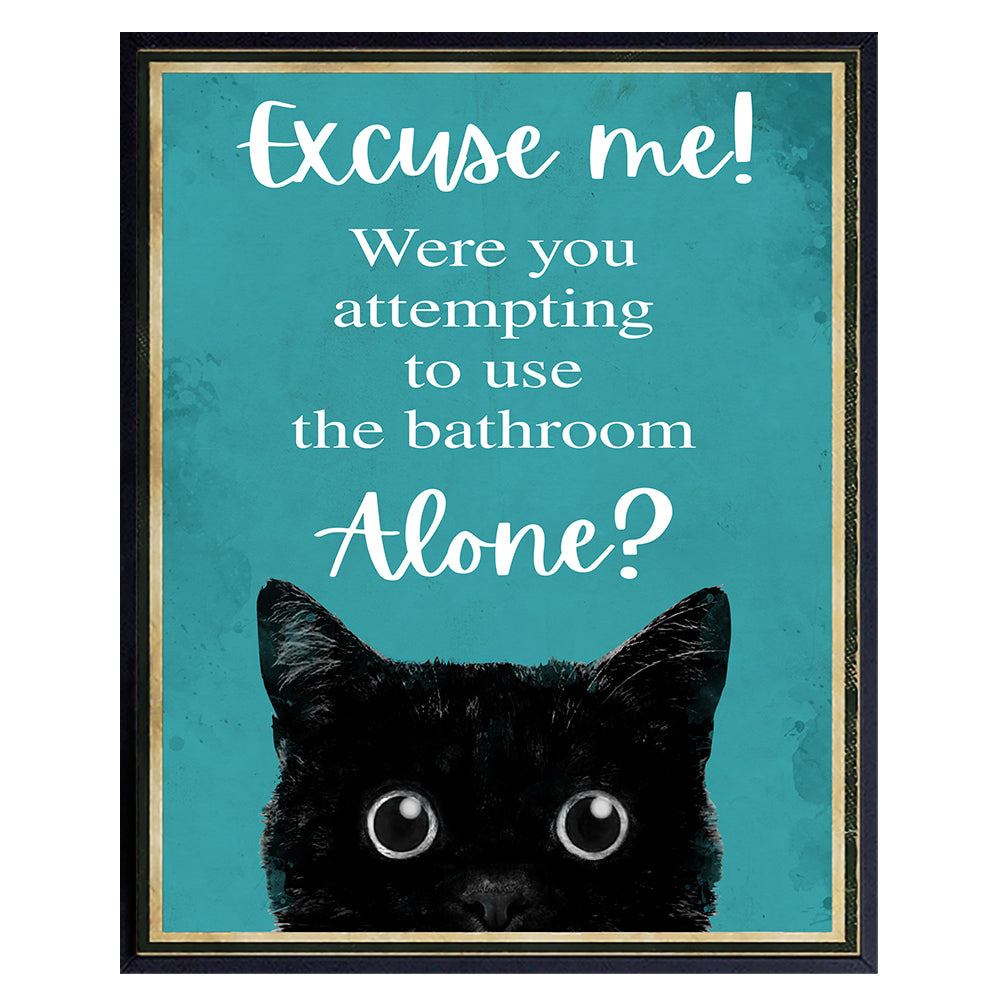 Funny Cat Restroom Sign - Guest Bathroom Decor for Women - Small Bathroom Wall Art - Blue Bathroom Decorations - Unique Powder room Decor - Cute Lover Gifts - Cat Bathroom Wall Decor
